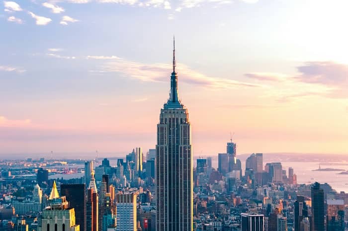 New York von oben gesehen im Sonnenuntergang